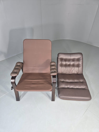 Vintage Danish Lounge Chair Reclining Bentwood Frame Leather Upholstery EB13084