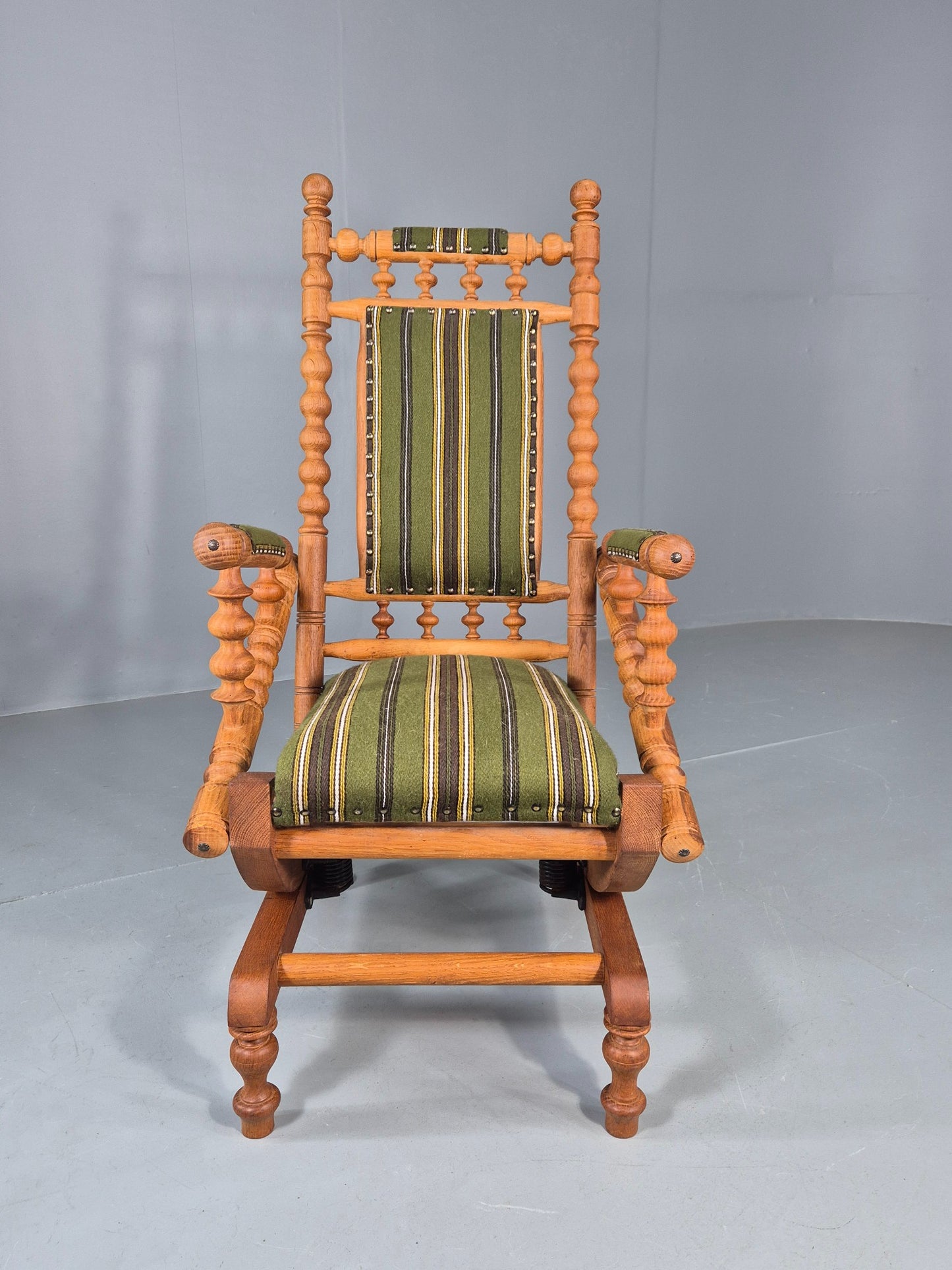 Vintage Henning Kjaernulf Oak Rocker 1970s Retro Original Cloth Green EB12112