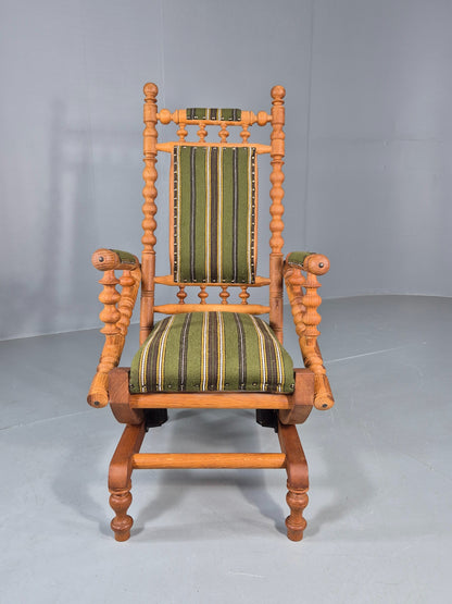 Vintage Henning Kjaernulf Oak Rocker 1970s Retro Original Cloth Green EB12112