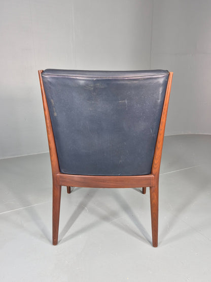 Vintage Mid Century Teak Armchair Blue Leather 1960s Retro EB11904