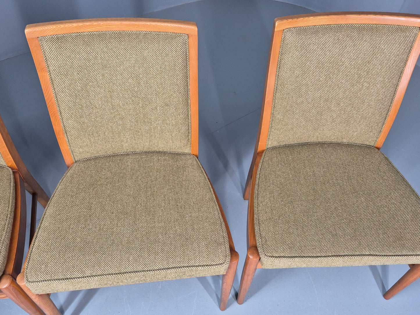 4 Vintage 1970s Elm Frame Dining Chairs Mid Century Retro Wool Seats EB12179