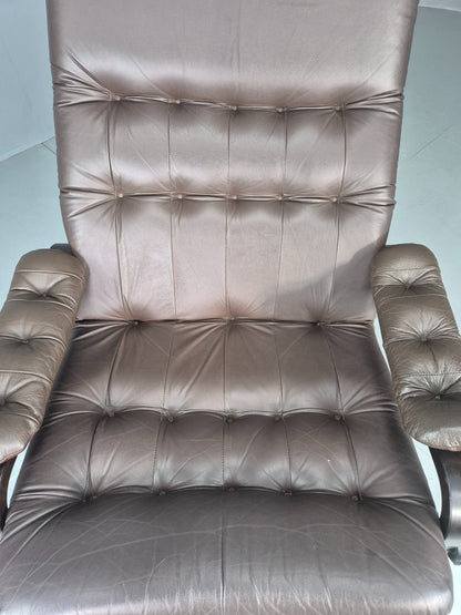 Vintage Danish Lounge Chair Reclining Bentwood Frame Leather Upholstery EB13084
