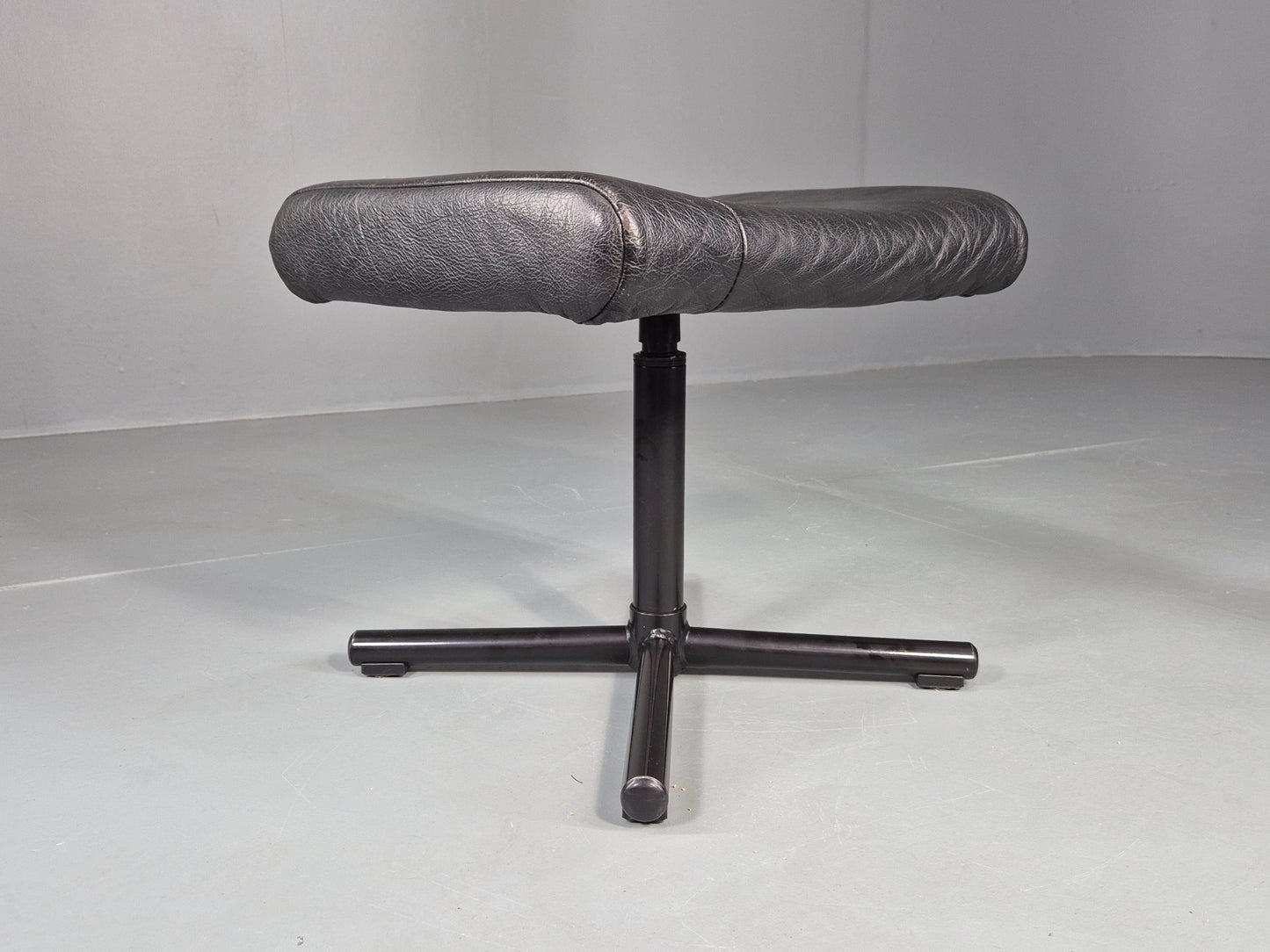 Vintage Danish Swivel Footstool Black leather 1980s Retro MCM  EB12567