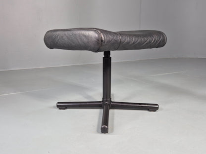Vintage Danish Swivel Footstool Black leather 1980s Retro MCM  EB12567