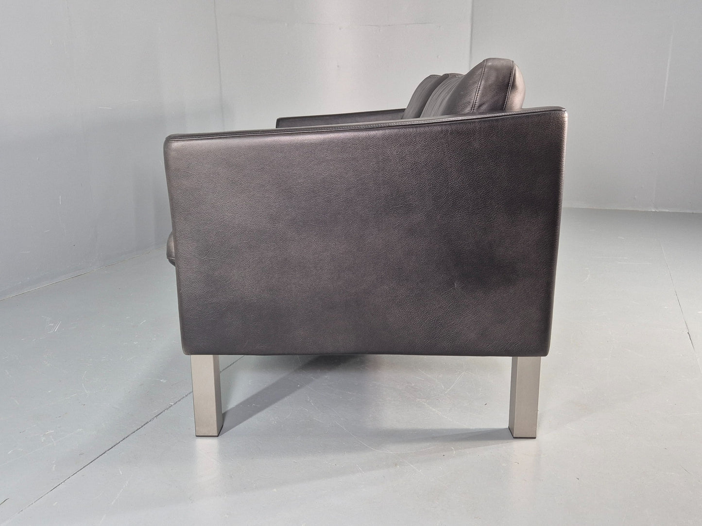 Vintage Stouby 2 Seater Sofa Black Leather 2000s Retro MCM  Quality EB12435