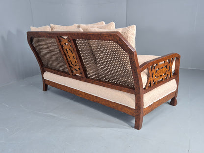 Vintage Art Deco 3 Seat Sofa Dappled Walnut White Boucle Bergere EB12557