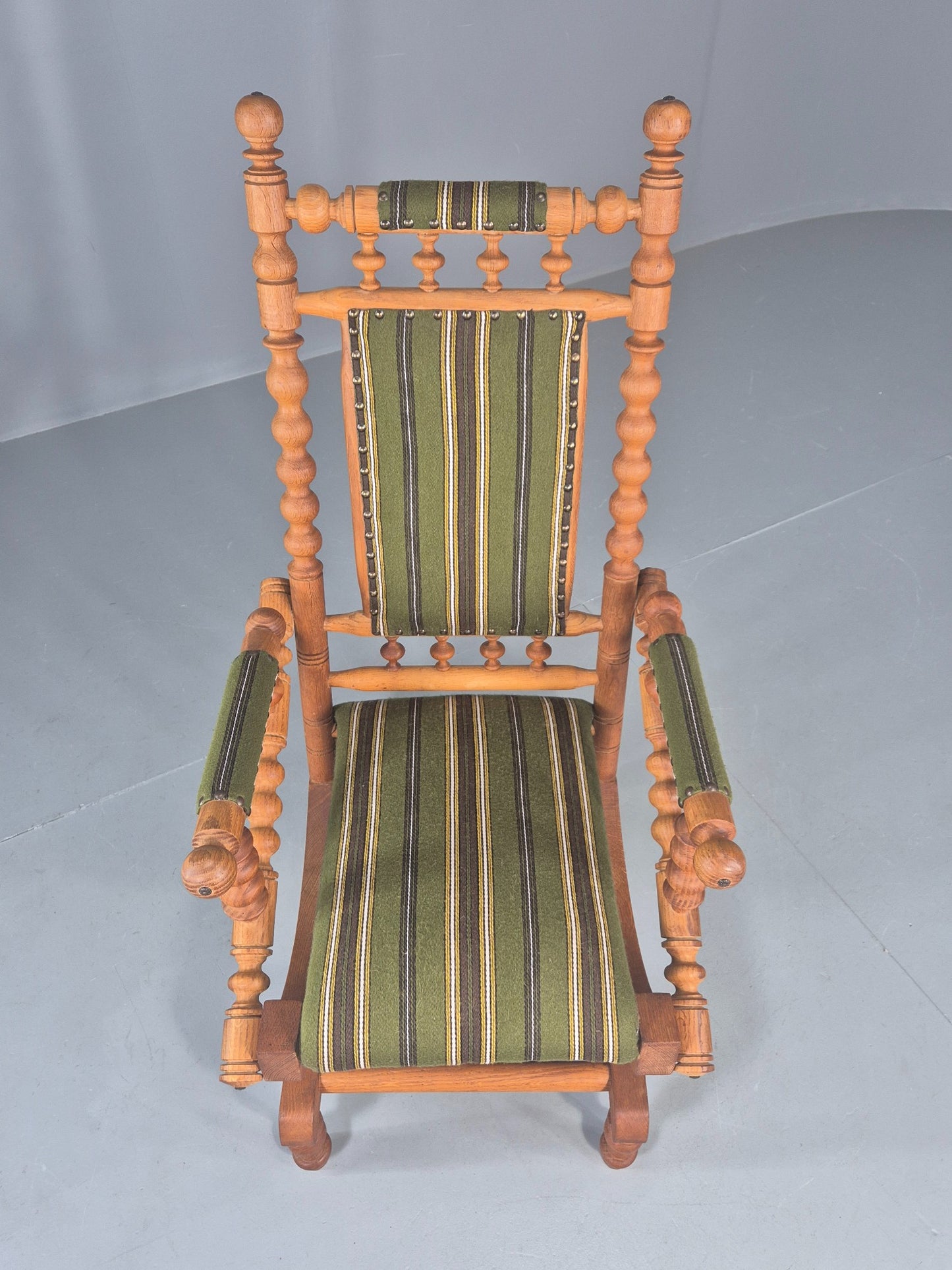 Vintage Henning Kjaernulf Oak Rocker 1970s Retro Original Cloth Green EB12112