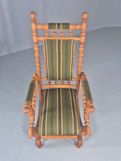 Vintage Henning Kjaernulf Oak Rocker 1970s Retro Original Cloth Green EB12112