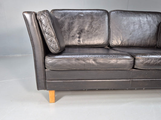 Vintage 2 seater sofa Danish Mid Century Black Leather Retro 1970s EB09407