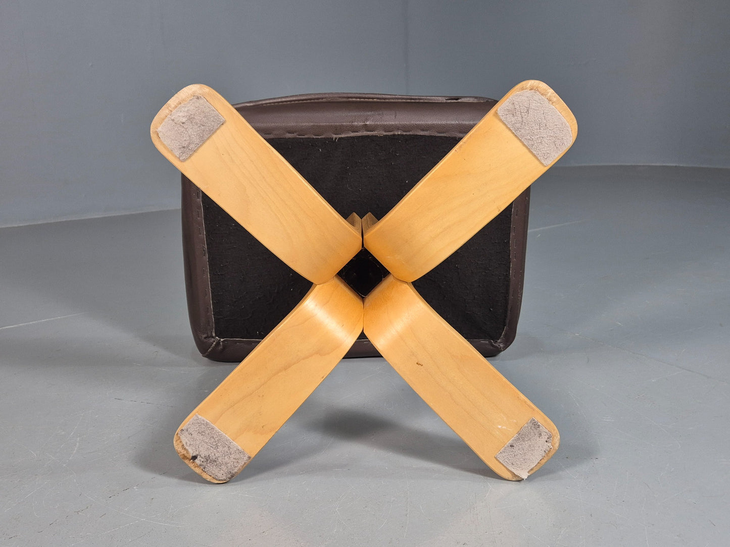 Vintage Brown leather Danish Bentwood footstool 1980s EB07973