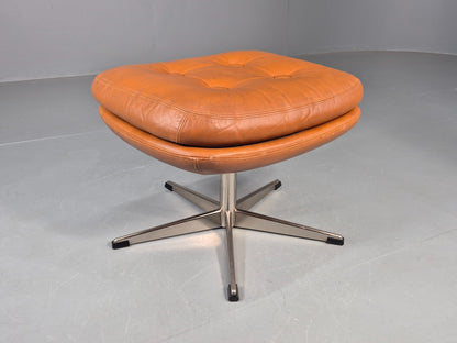 Vintage Danish Mid Century Footstool Tan Leather Swivel Base Retro 1960s EB12151