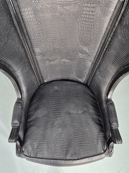 Vintage Porters Chair Canopy Gothic Chair Faux Crocodile Skin Modern EB12564
