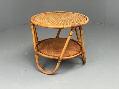 Vintage Rattan Side Table Cane Frame Mid Century Retro Round EB11881