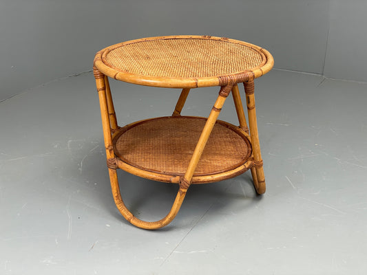 Vintage Rattan Side Table Cane Frame Mid Century Retro Round EB11881