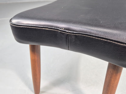 Vintage Danish Mid Century Footstool Black Vinyl Teak Legs 1960s Retro EB12098