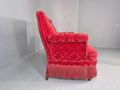 Vintage Antique 2 Seat Sofa Danish Red Moquette Tassels 1920s  EB12746