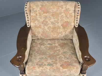 Vintage Danish Armchair Kjaernulf Style Floral Upholstery Oak Frame 1970 EB06690