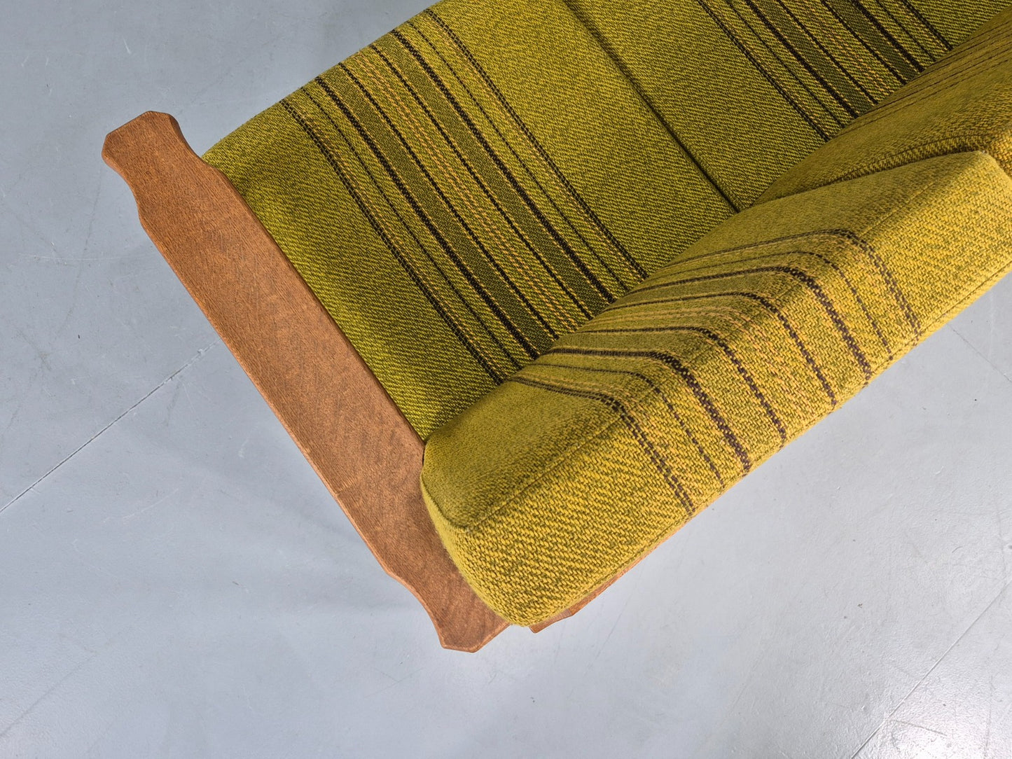 Vintage Danish 3 seater Sofa Oak Kjaenulf Green Cushions 1970s Retro EB12781