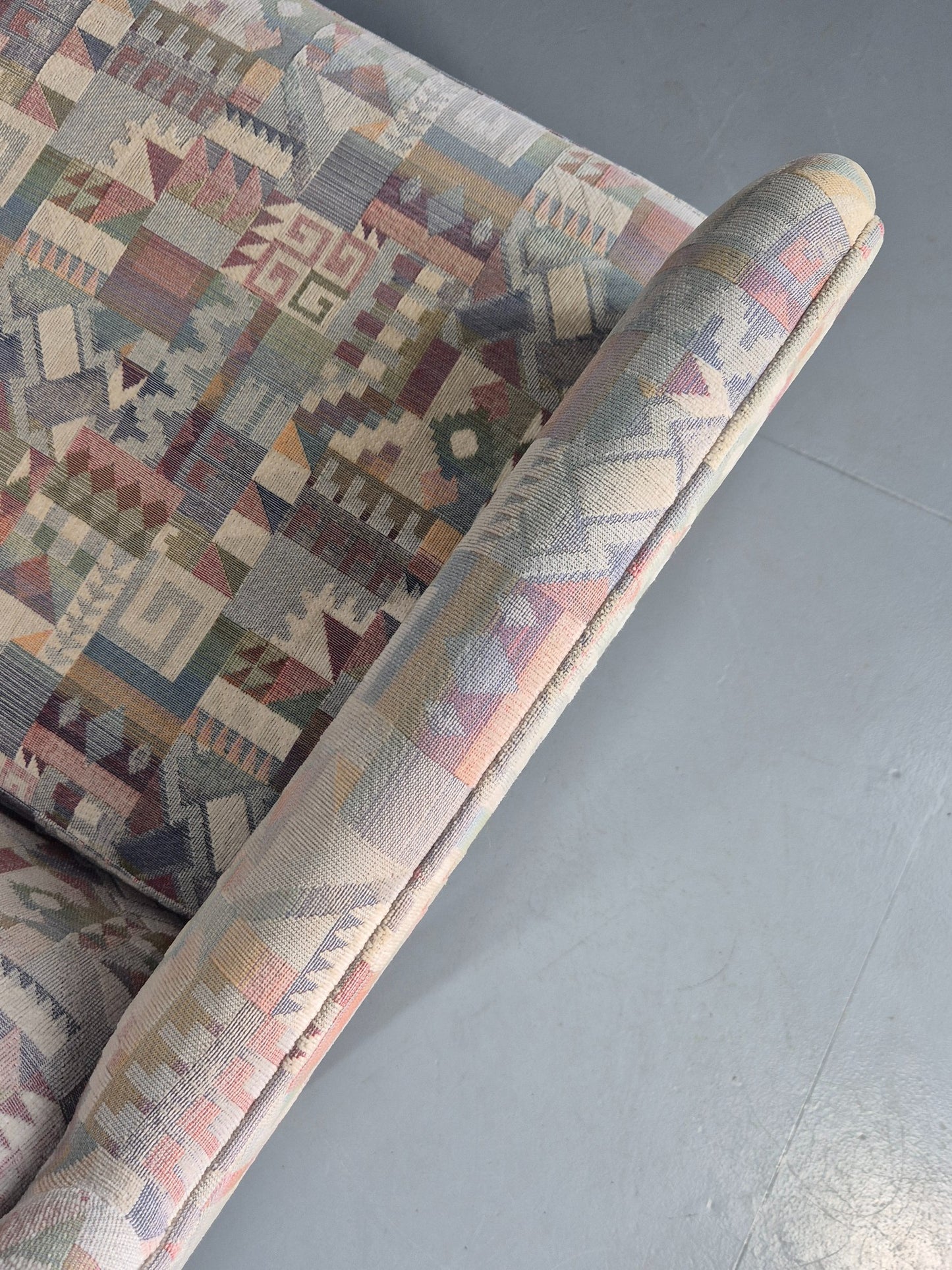 Vintage Danish Wing Back Lounge Chair 1980s Fabric Retro MCM EB12142