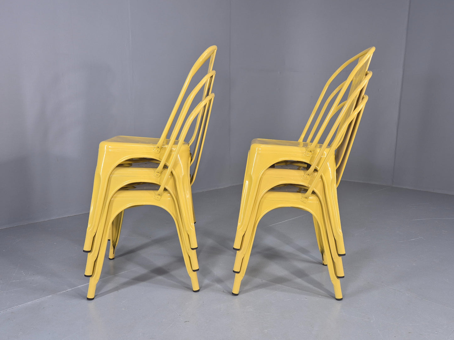6 Yellow Tolix Stlye Stacking Chair VG Condition Vintage Industrial  EB12579