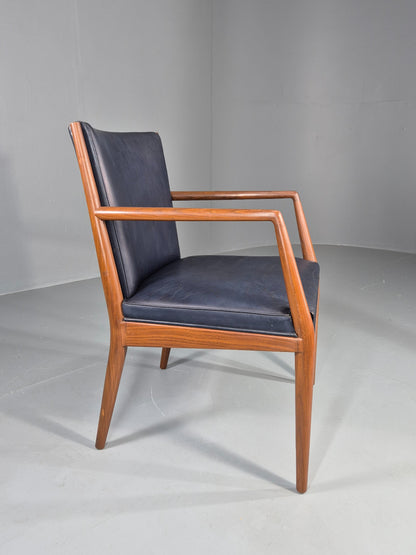 Vintage Mid Century Teak Armchair Blue Leather 1960s Retro  EB11909