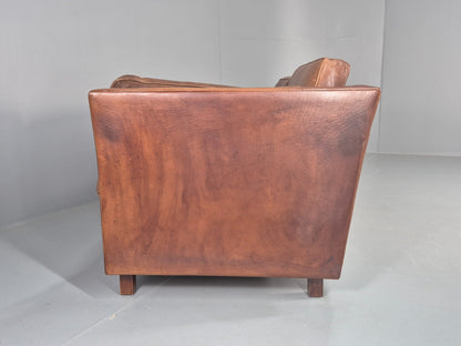 Vintage 3 seater sofa Danish Brown Leather 1970s Mid Century Retro EB10498