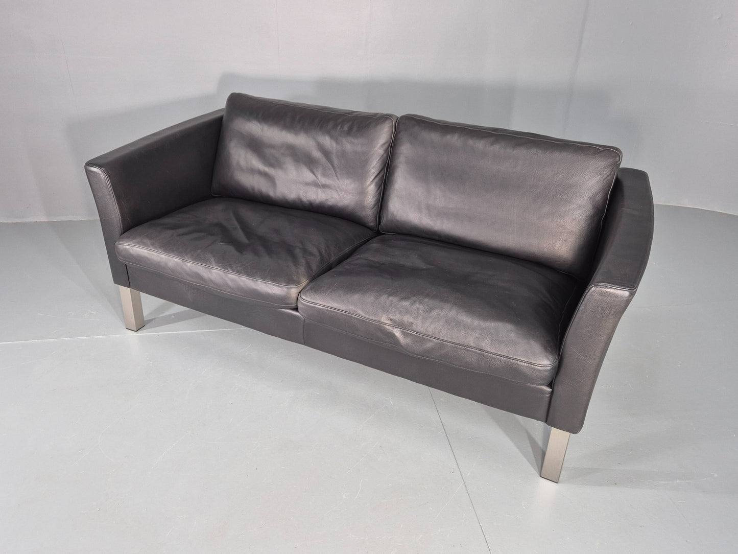 Vintage Stouby 2 Seater Sofa Black Leather 2000s Retro MCM  Quality EB12435