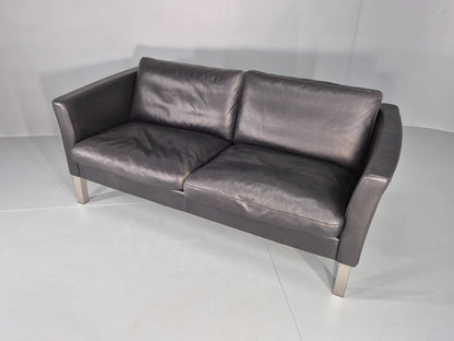 Vintage Stouby 2 Seater Sofa Black Leather 2000s Retro MCM  Quality EB12435