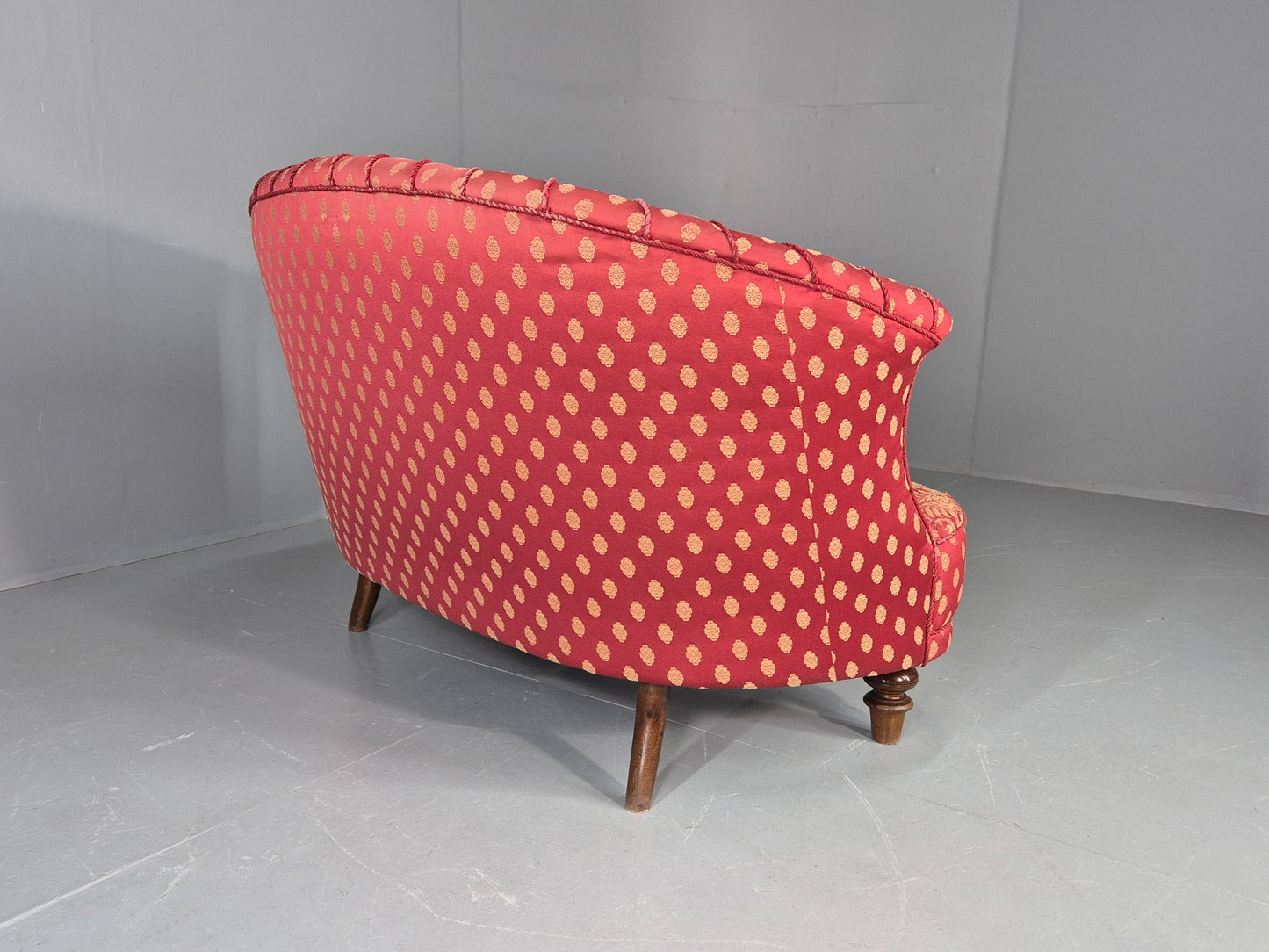 Antique 2 Seat Sofa Danish Serpentine curved Form Red Damask 1900s EB12754