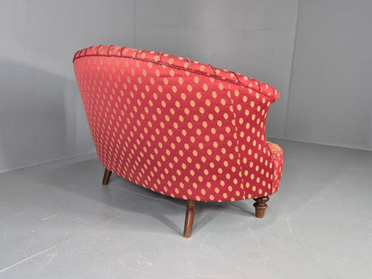 Antique 2 Seat Sofa Danish Serpentine curved Form Red Damask 1900s EB12754