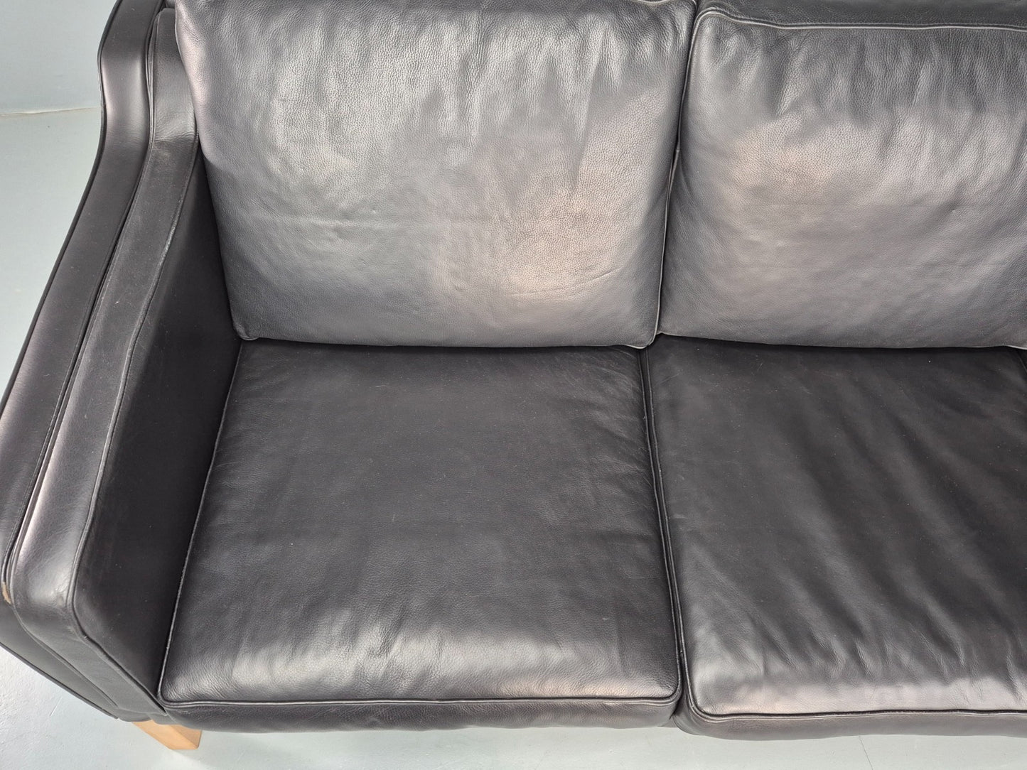 Vintage 3 Seater Sofa Danish Black Leather 1980s Retro Mid Century Style EB11938