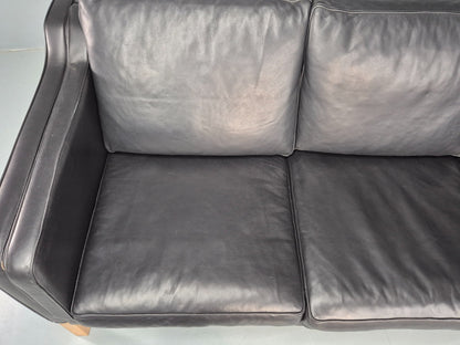 Vintage 3 Seater Sofa Danish Black Leather 1980s Retro Mid Century Style EB11938