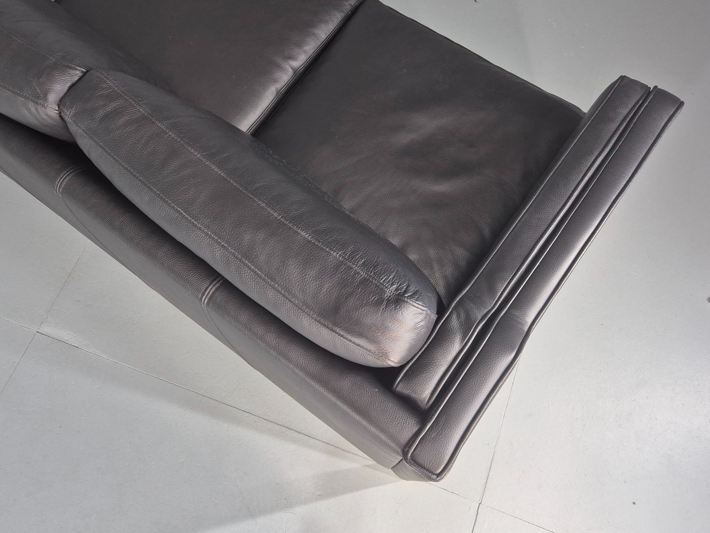 Vintage Danish 3 Seat Sofa Black Leather Mogensen Style 1980s Retro MCM EB12445