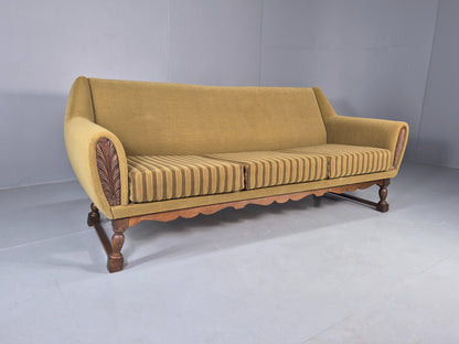 Vintage Danish 3 Seater Sofa 1970s Green Wool on Oak Frame Retro EB12752