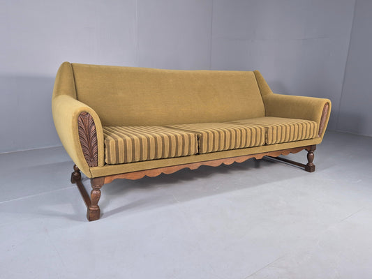 Vintage Danish 3 Seater Sofa 1970s Green Wool on Oak Frame Retro EB12752