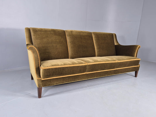 Vintage Mid Century 3 Seater Sofa Green Velour Upholstery Danish Design EB12731