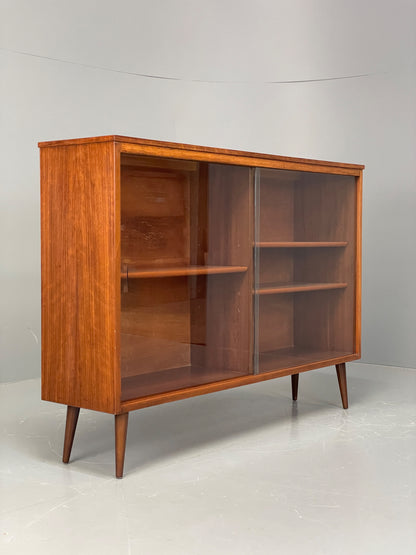 Vintage 1960s Glazed Bookcase Walnut Mid Century Retro Adjustable EB12220