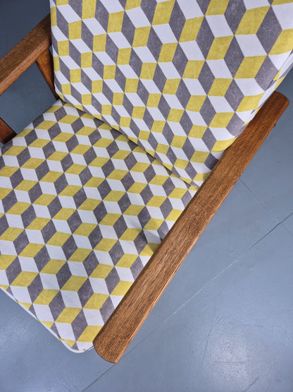 Vintage Mid Century Oak Lounge Chair Jorgan Baekmark Design New Upholstery 12042
