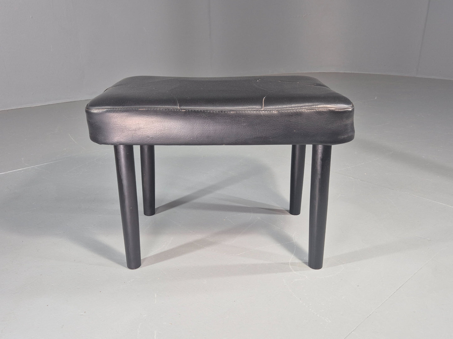 Vintage Mid Century Danish Black Vinyl Footstool Retro 1960s EB12265