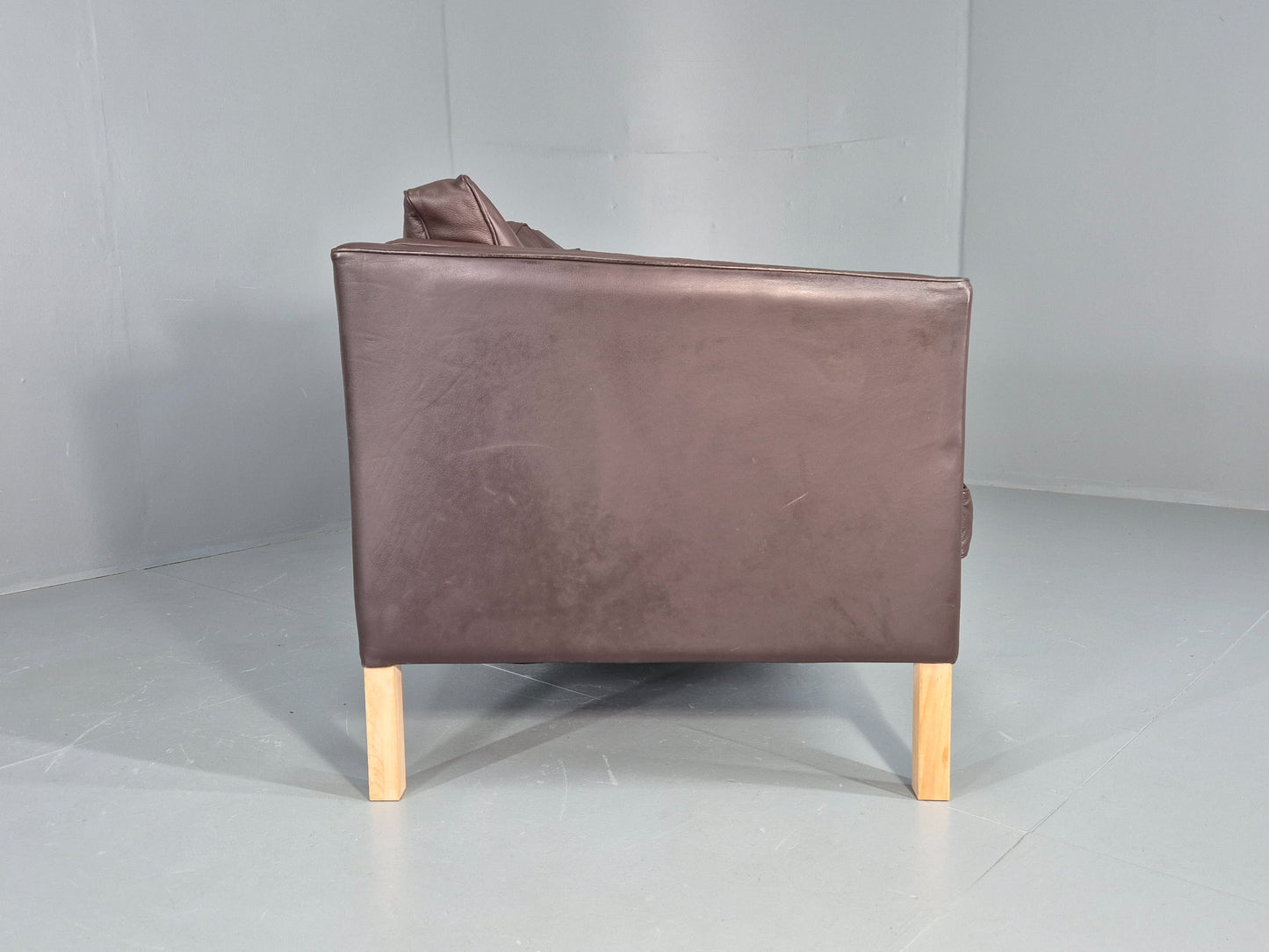 Vintage Danish 3 seat Sofa Brown Leather 1980s Retro MCM EB12433