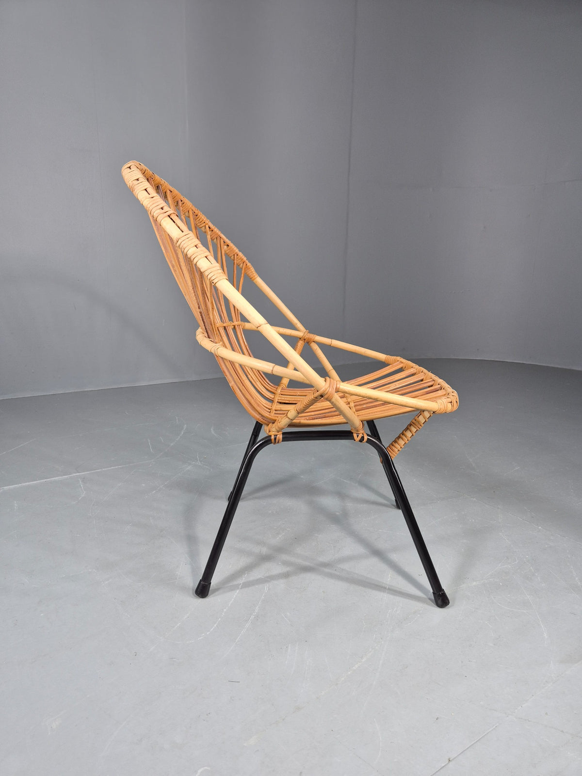 Vintage Cane Chair Bent Bamboo Rattan 1970s Retro Metal Base EB11600