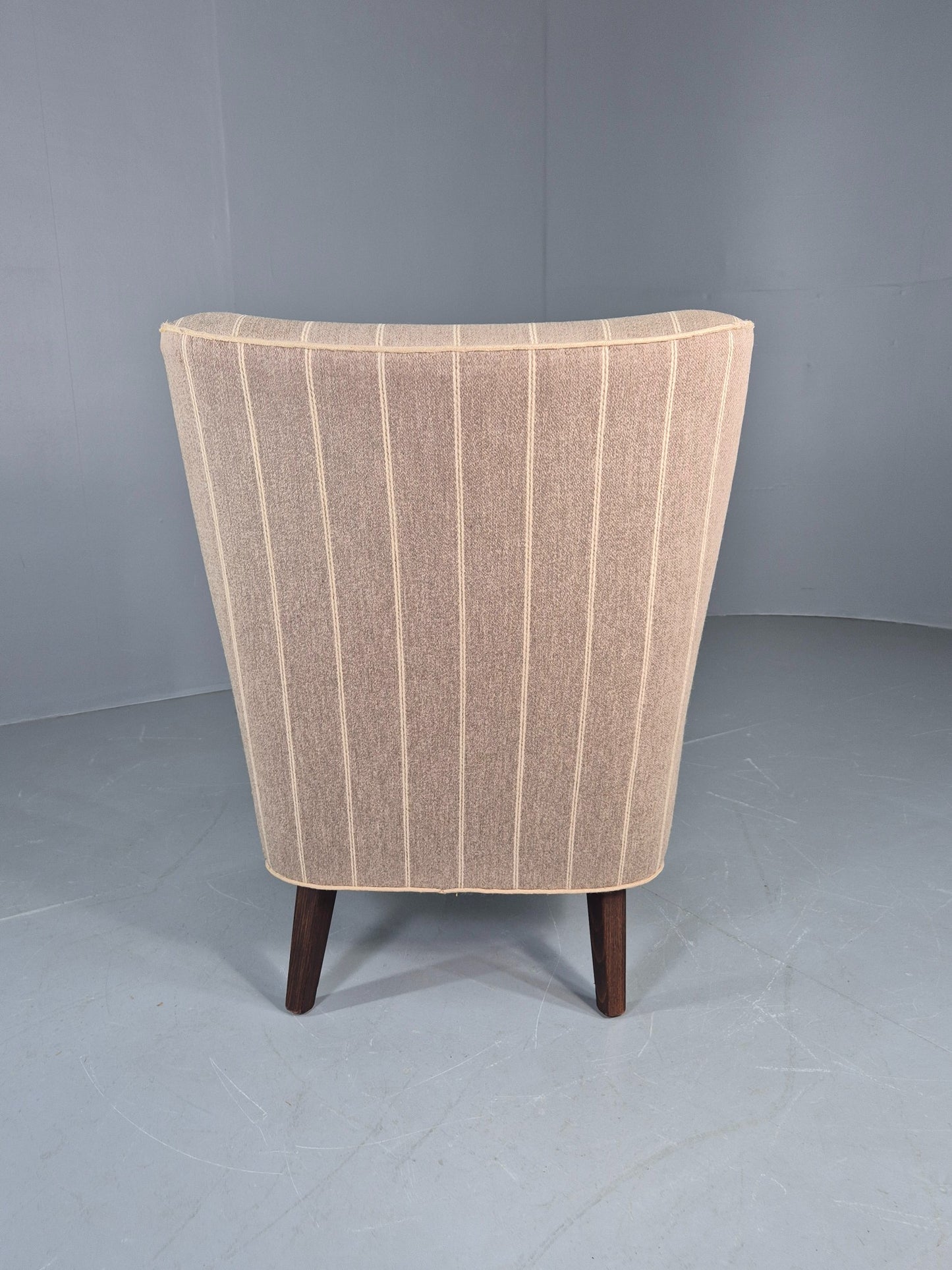 Vintage Danish Mid Century Lounge Chair Grey Cream Stripe 1960s Retro  EB12779