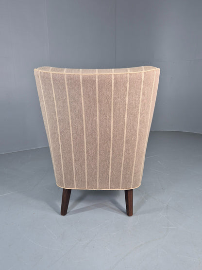 Vintage Danish Mid Century Lounge Chair Grey Cream Stripe 1960s Retro  EB12779