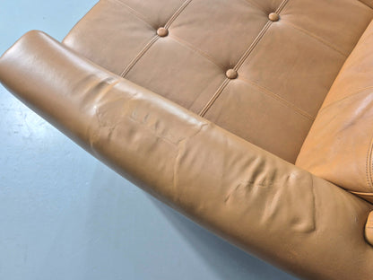 Vintage 3 Seater Mid Century Sofa Tan Leather 1970s Retro Chrome Feet  EB11773