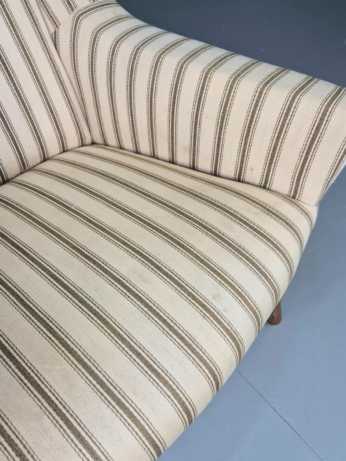 Vintage Mid Century Lounge Chair Danish Design 1960s Cream Wool Stripe EB12095