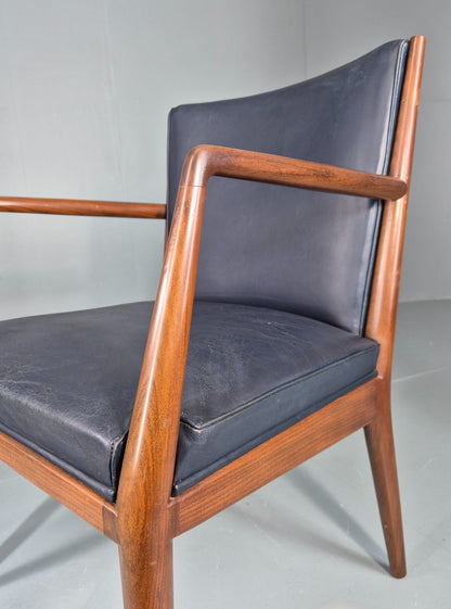 Vintage Mid Century Teak Armchair Blue Leather 1960s Retro EB11904