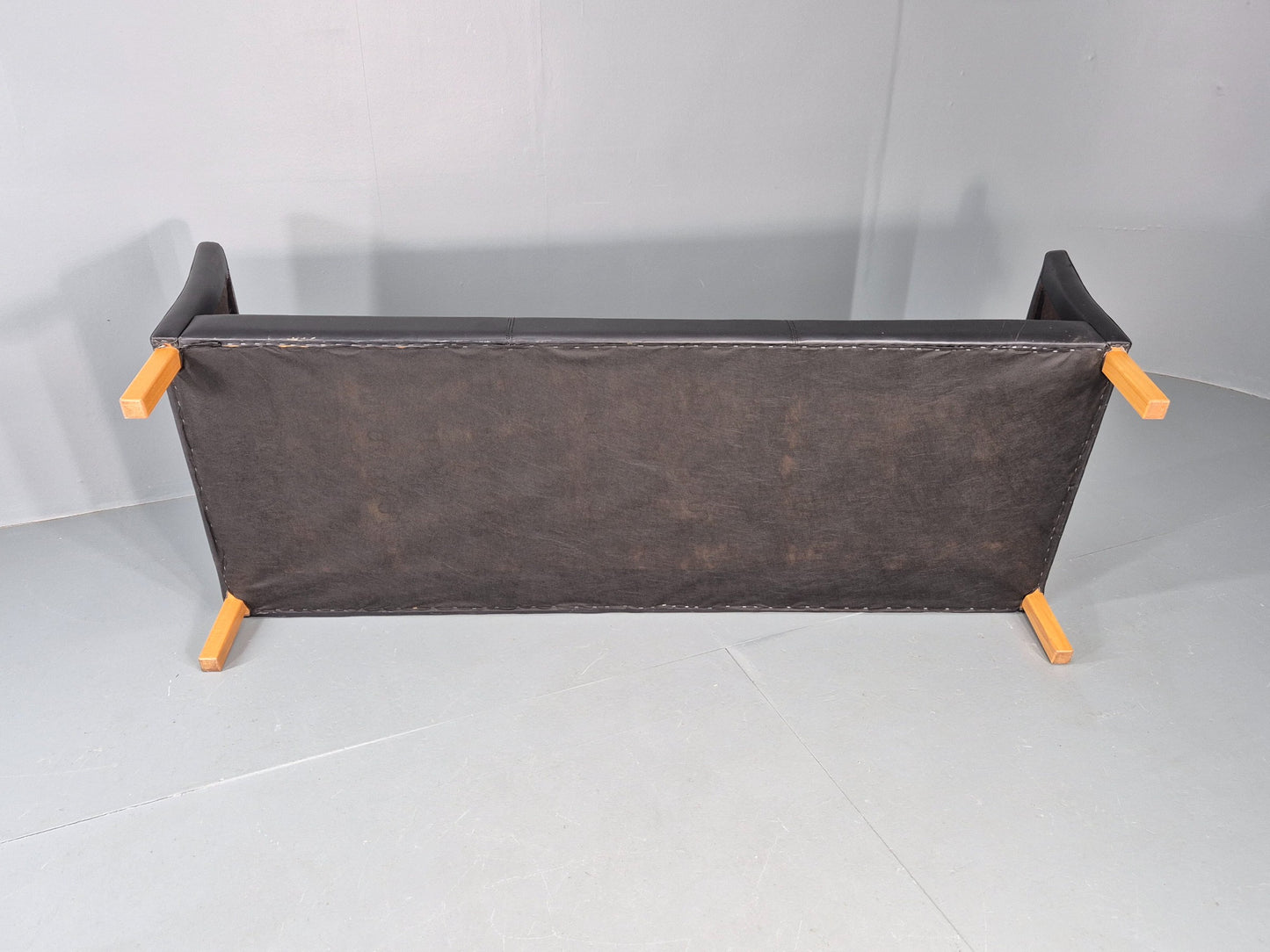 Vintage Danish 3 seater Sofa Black Leather 1980s Retro MCM EB12453