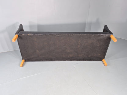 Vintage Danish 3 seater Sofa Black Leather 1980s Retro MCM EB12453