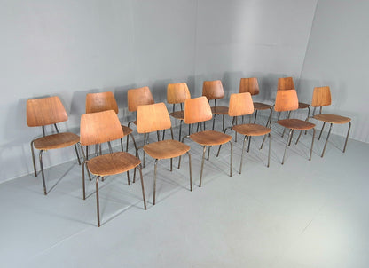 12 Vintage Danish Stacking Industrial Chairs Teak and Steel 1960s Retro EB12402