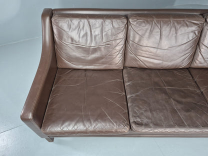 Vintage 1970s Leather Sofa 3 Seat Danish Brown Mid Century Retro EB10519 M3SS